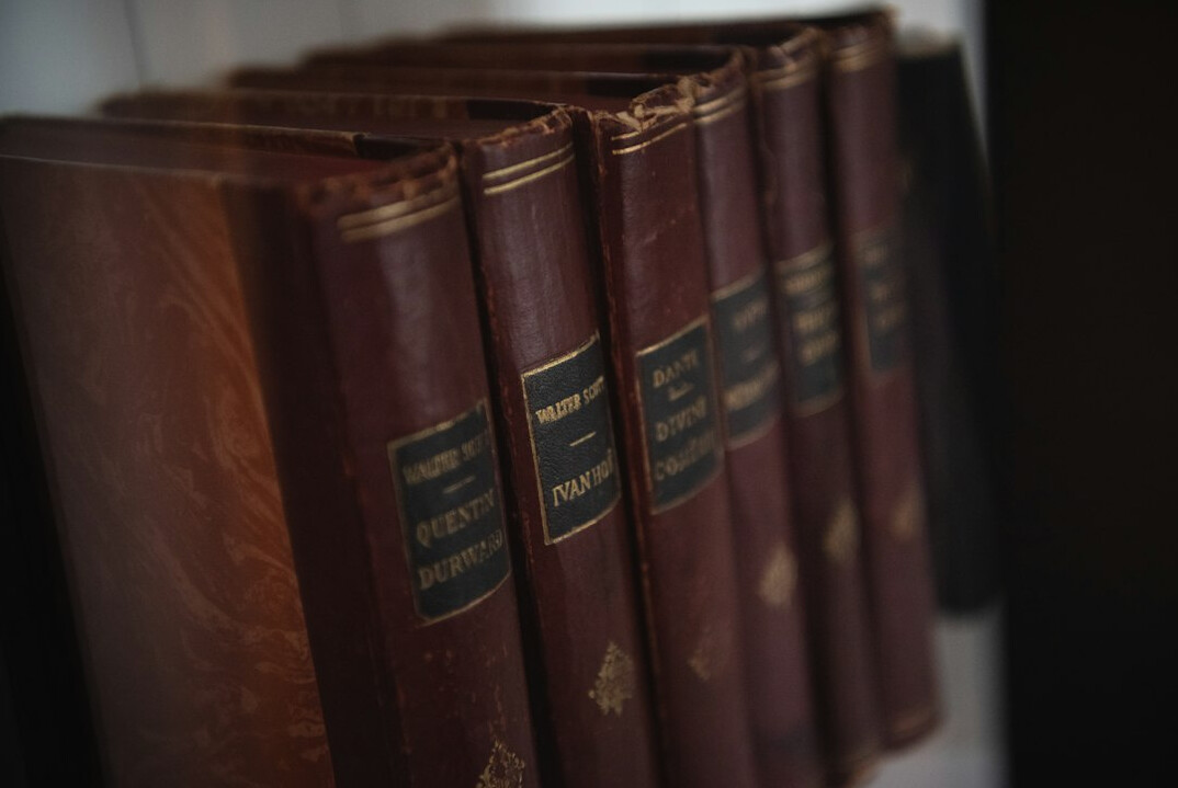 Stack of old leather-bound books