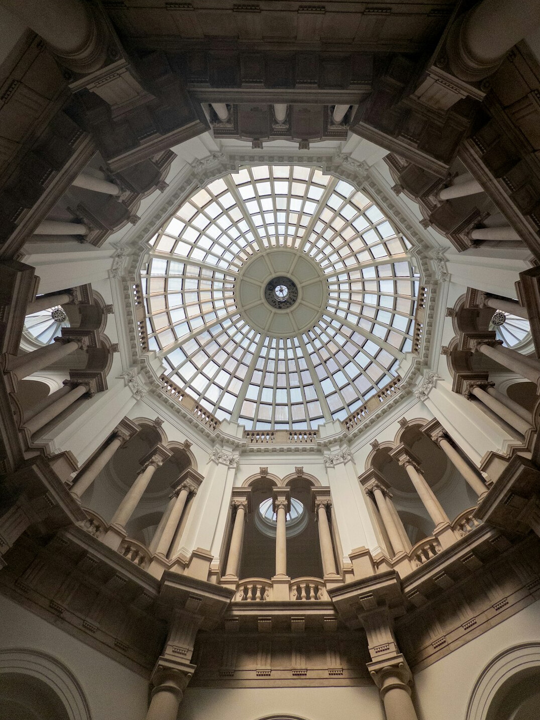 Grand historic library hall with arched ceilings