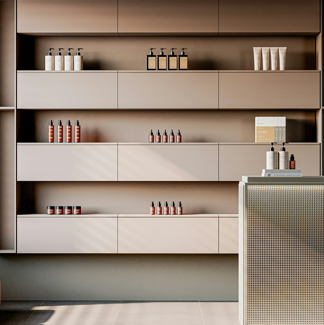 store shelves with cosmetics