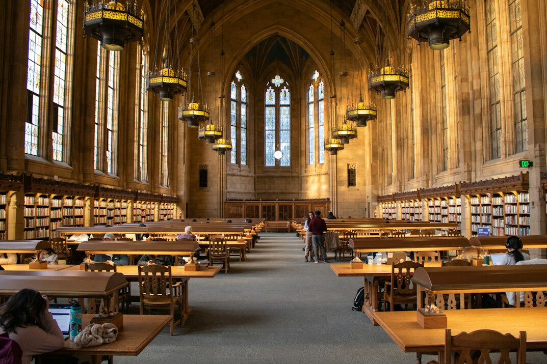 Quiet reading library with long tables