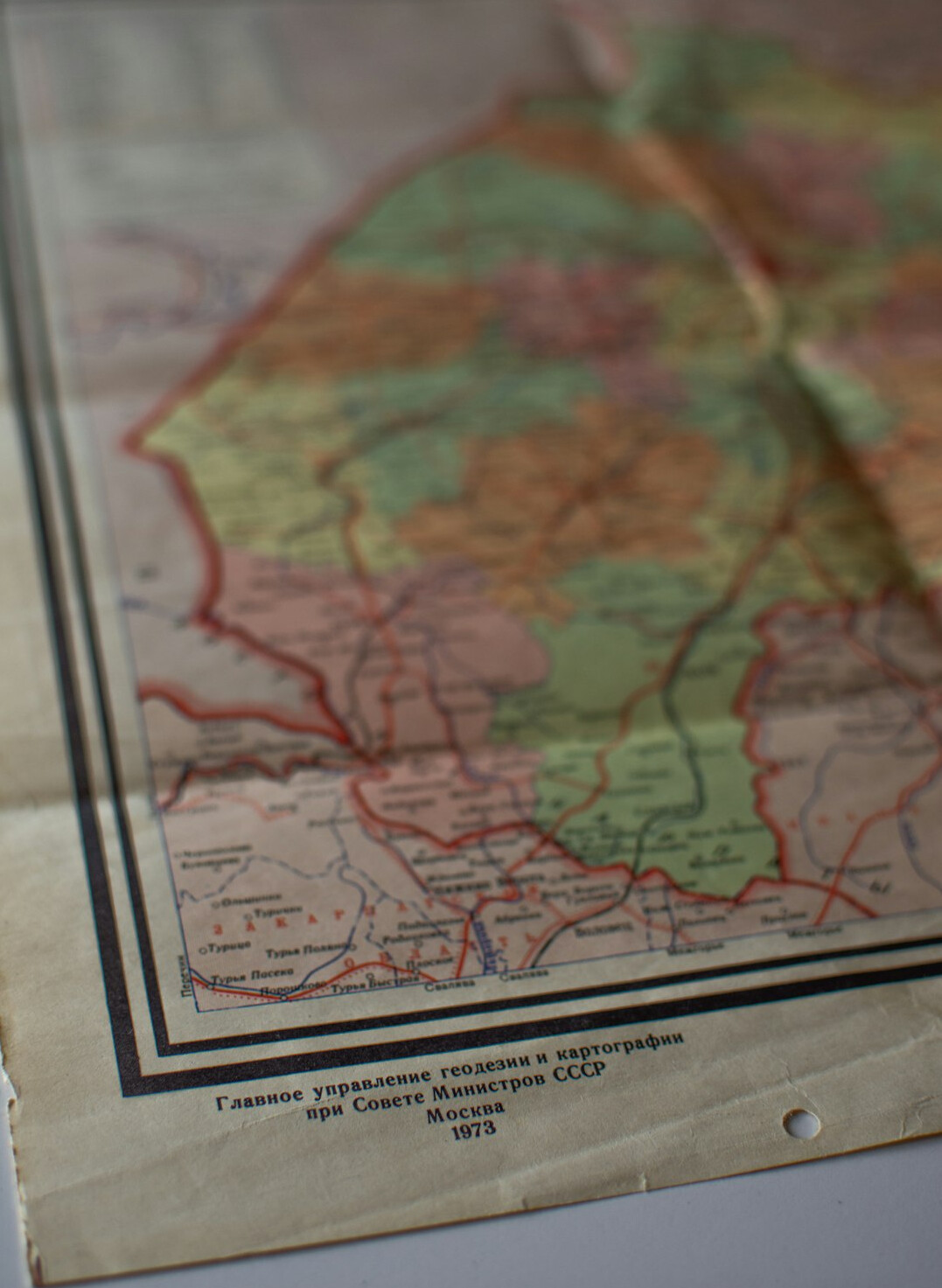 Old paper map spread on a table